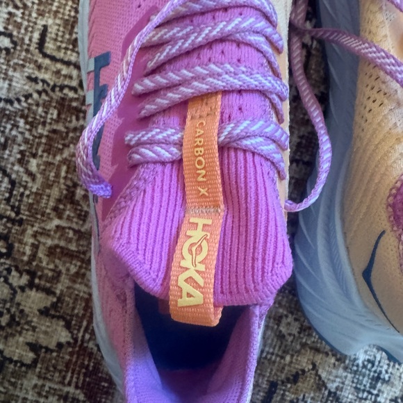 Hoka womens carbon X Pink and Orange tennis shoes size 7 worn once - Picture 5 of 6